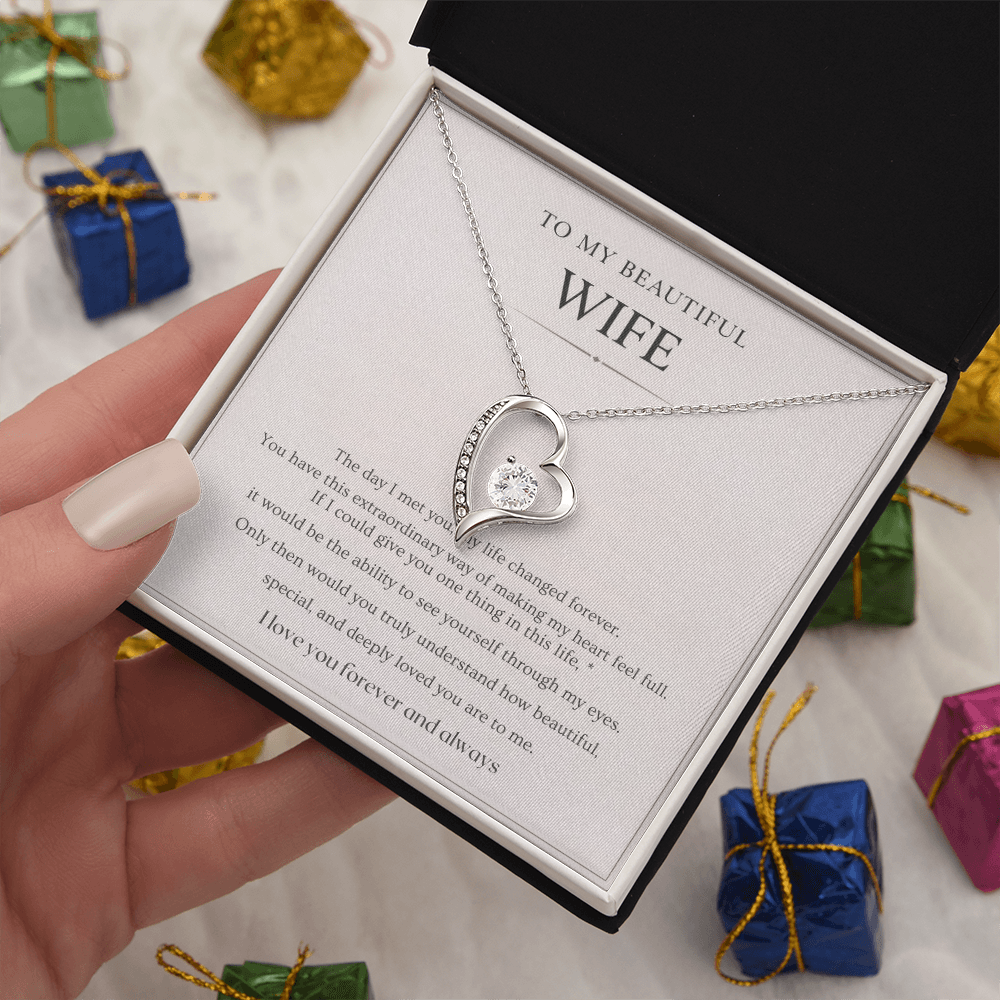 Gift for Wife Necklace with Message Card – To My Beautiful Wife Forever Love Necklace