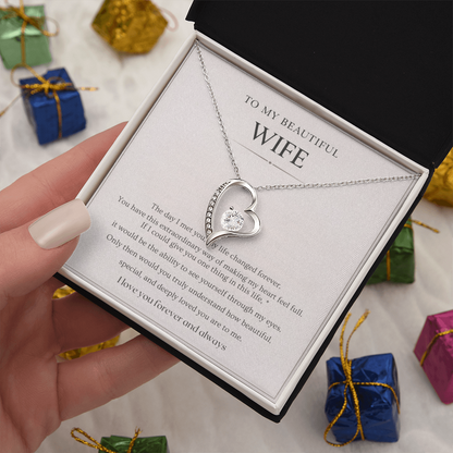 Gift for Wife Necklace with Message Card – To My Beautiful Wife Forever Love Necklace