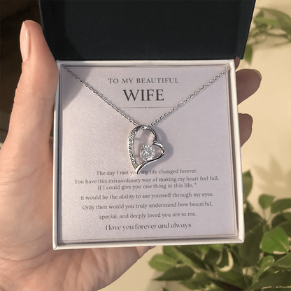 Gift for Wife Necklace with Message Card – To My Beautiful Wife Forever Love Necklace