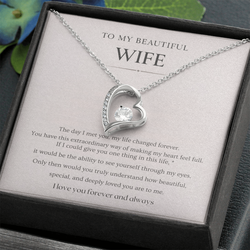 Gift for Wife Necklace with Message Card – To My Beautiful Wife Forever Love Necklace