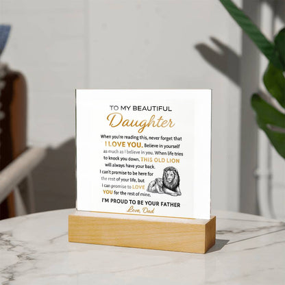 “To My Beautiful Daughter – Lion & Cub Acrylic Plaque – Heartfelt Father to Daughter Gift – Inspirational Love Message Keepsake”