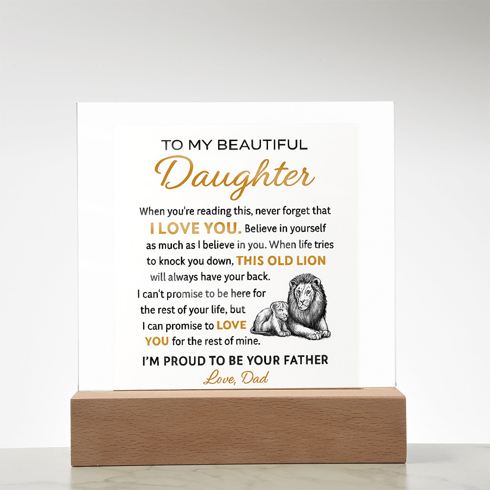 “To My Beautiful Daughter – Lion & Cub Acrylic Plaque – Heartfelt Father to Daughter Gift – Inspirational Love Message Keepsake”