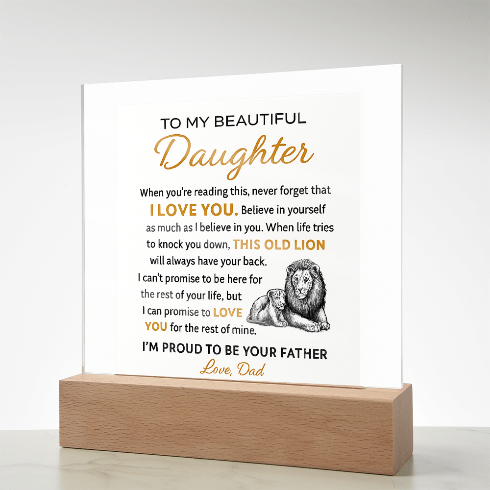 “To My Beautiful Daughter – Lion & Cub Acrylic Plaque – Heartfelt Father to Daughter Gift – Inspirational Love Message Keepsake”