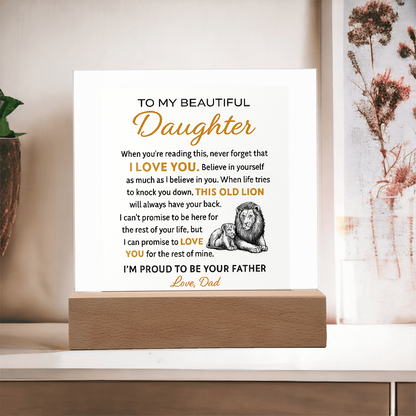 “To My Beautiful Daughter – Lion & Cub Acrylic Plaque – Heartfelt Father to Daughter Gift – Inspirational Love Message Keepsake”