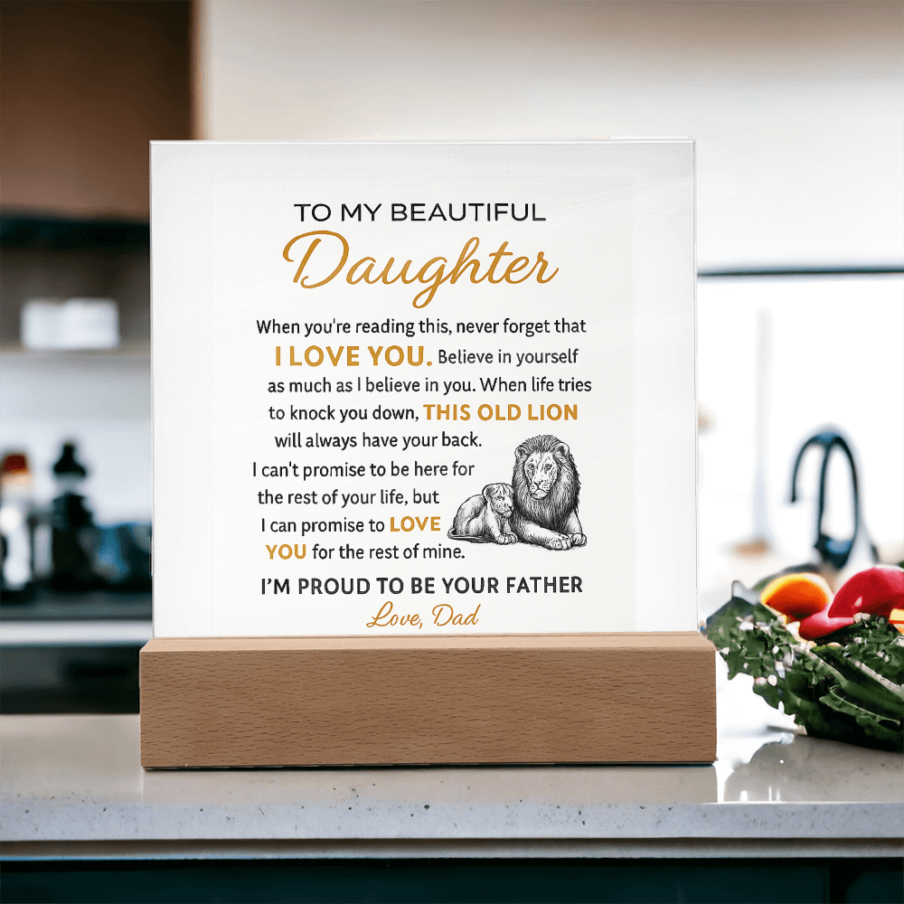 “To My Beautiful Daughter – Lion & Cub Acrylic Plaque – Heartfelt Father to Daughter Gift – Inspirational Love Message Keepsake”
