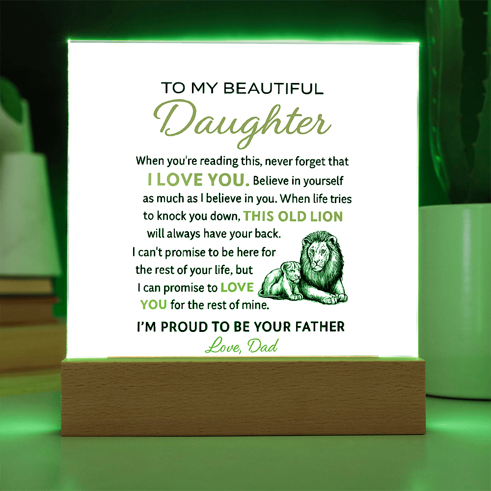 “To My Beautiful Daughter – Lion & Cub Acrylic Plaque – Heartfelt Father to Daughter Gift – Inspirational Love Message Keepsake”