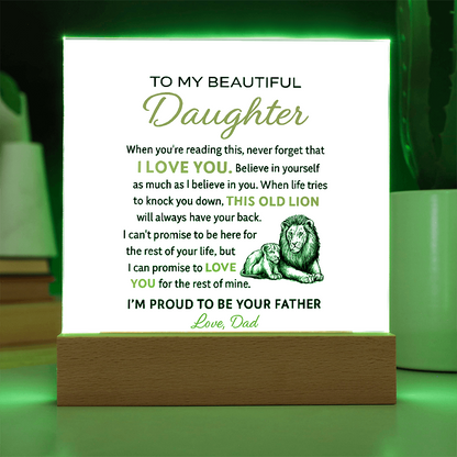 “To My Beautiful Daughter – Lion & Cub Acrylic Plaque – Heartfelt Father to Daughter Gift – Inspirational Love Message Keepsake”