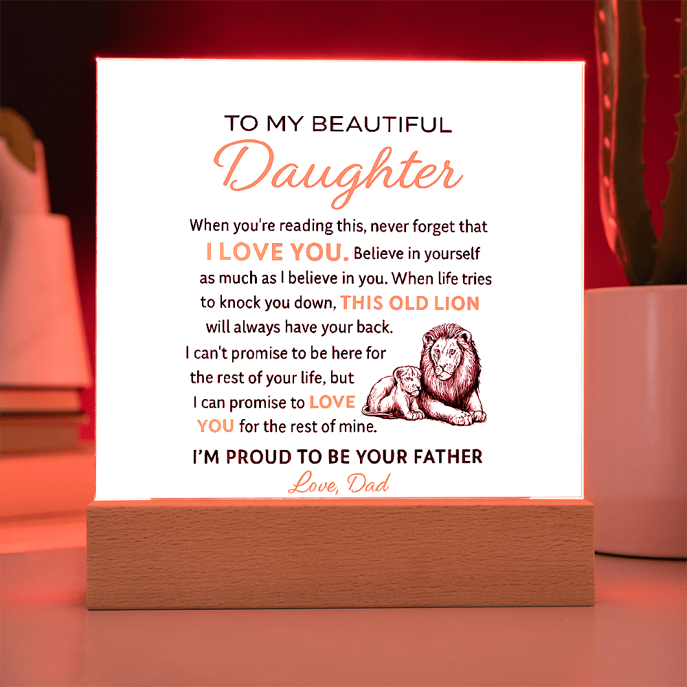 “To My Beautiful Daughter – Lion & Cub Acrylic Plaque – Heartfelt Father to Daughter Gift – Inspirational Love Message Keepsake”