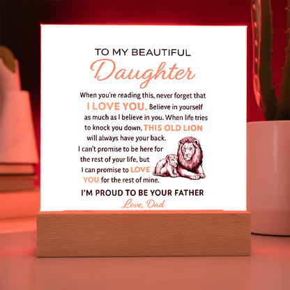 “To My Beautiful Daughter – Lion & Cub Acrylic Plaque – Heartfelt Father to Daughter Gift – Inspirational Love Message Keepsake”