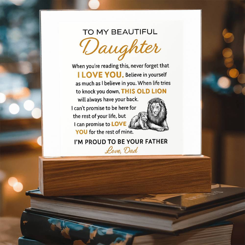 “To My Beautiful Daughter – Lion & Cub Acrylic Plaque – Heartfelt Father to Daughter Gift – Inspirational Love Message Keepsake”