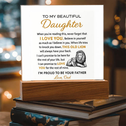 “To My Beautiful Daughter – Lion & Cub Acrylic Plaque – Heartfelt Father to Daughter Gift – Inspirational Love Message Keepsake”