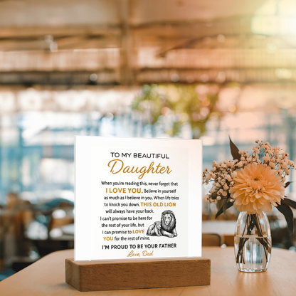 “To My Beautiful Daughter – Lion & Cub Acrylic Plaque – Heartfelt Father to Daughter Gift – Inspirational Love Message Keepsake”