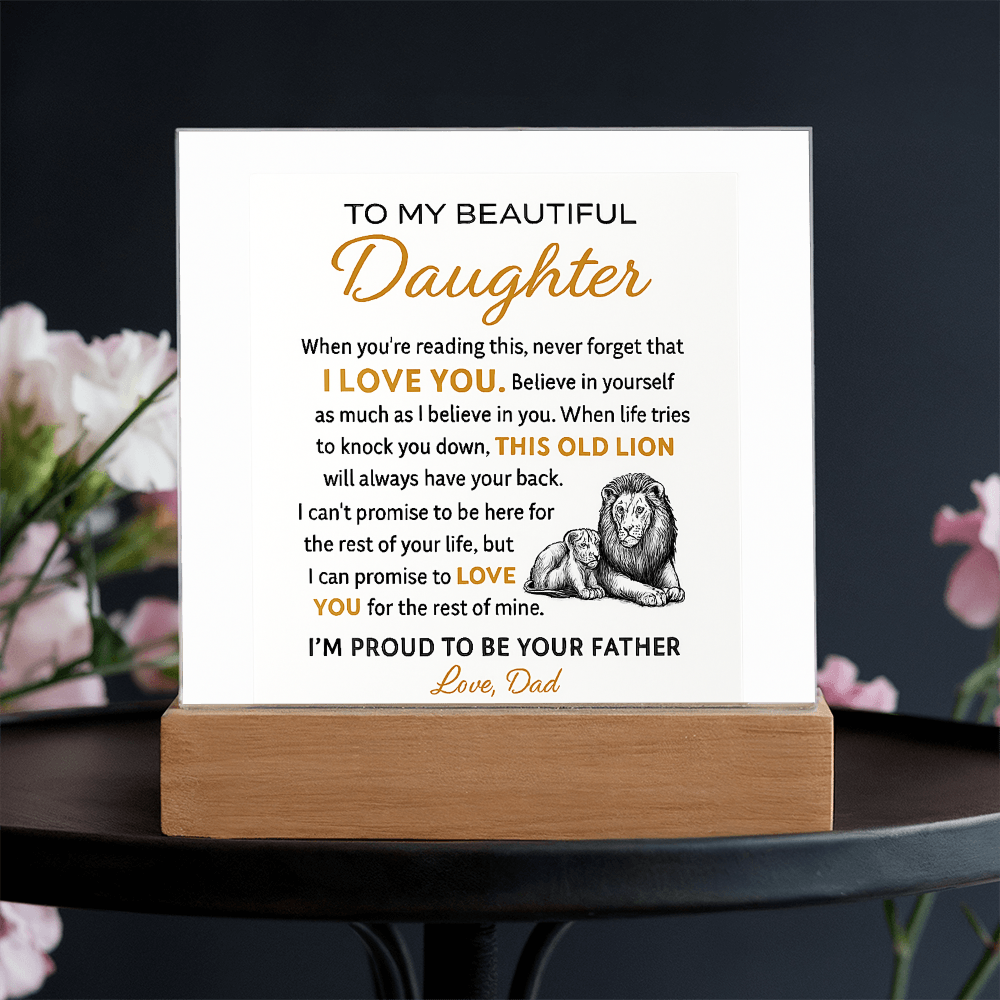 “To My Beautiful Daughter – Lion & Cub Acrylic Plaque – Heartfelt Father to Daughter Gift – Inspirational Love Message Keepsake”