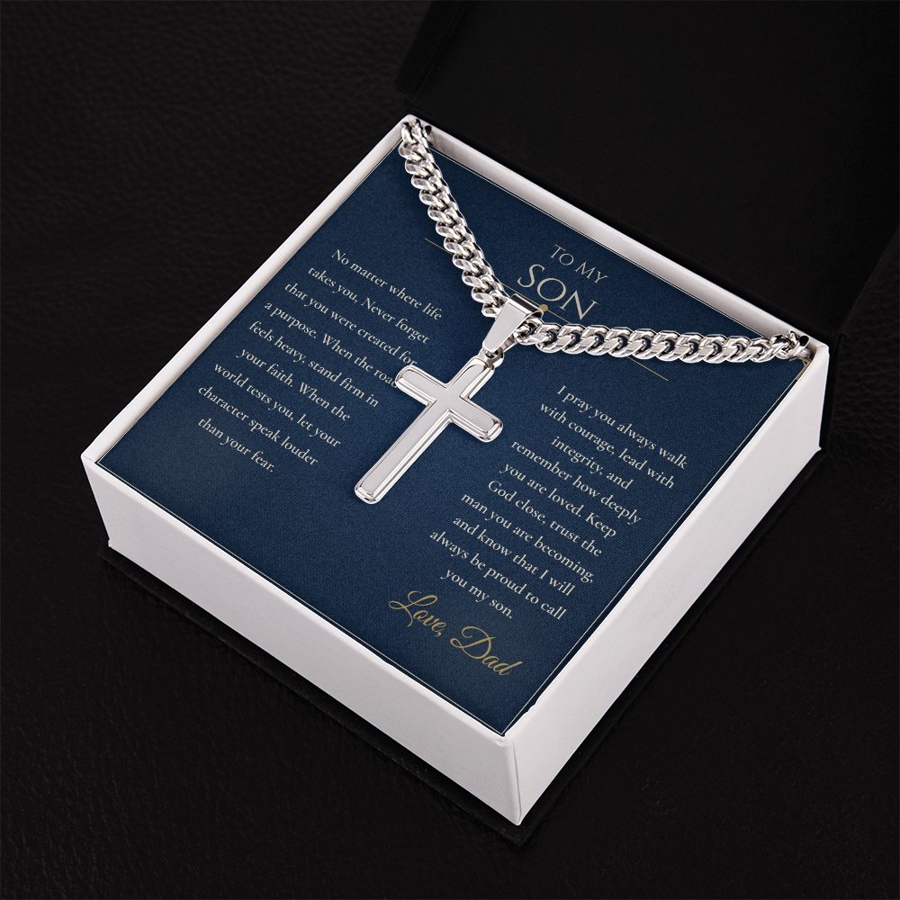 Gift for Son from Dad – Faith Cross Necklace – Christian Son Gift for Graduation, Birthday or Christmas