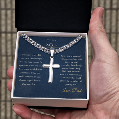 Gift for Son from Dad – Faith Cross Necklace – Christian Son Gift for Graduation, Birthday or Christmas