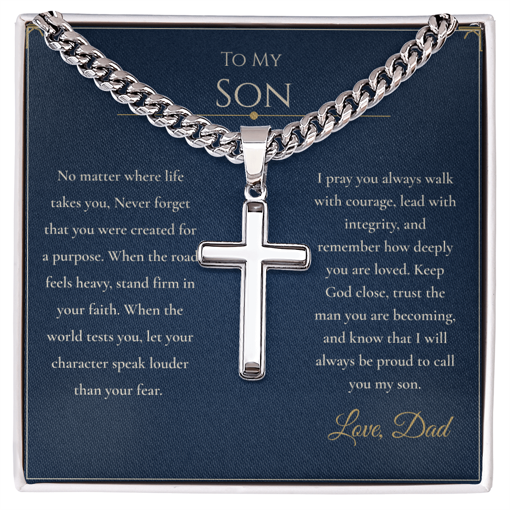 Gift for Son from Dad – Faith Cross Necklace – Christian Son Gift for Graduation, Birthday or Christmas