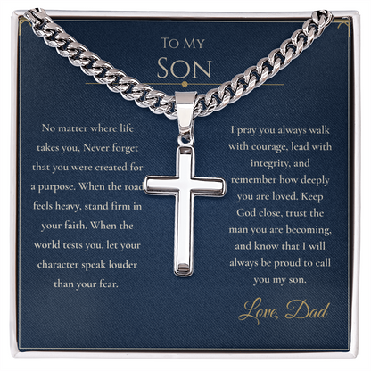 Gift for Son from Dad – Faith Cross Necklace – Christian Son Gift for Graduation, Birthday or Christmas