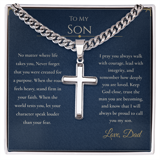Gift for Son from Dad – Faith Cross Necklace – Christian Son Gift for Graduation, Birthday or Christmas
