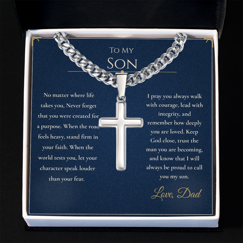 Gift for Son from Dad – Faith Cross Necklace – Christian Son Gift for Graduation, Birthday or Christmas