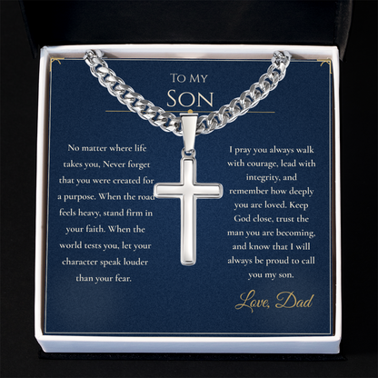 Gift for Son from Dad – Faith Cross Necklace – Christian Son Gift for Graduation, Birthday or Christmas