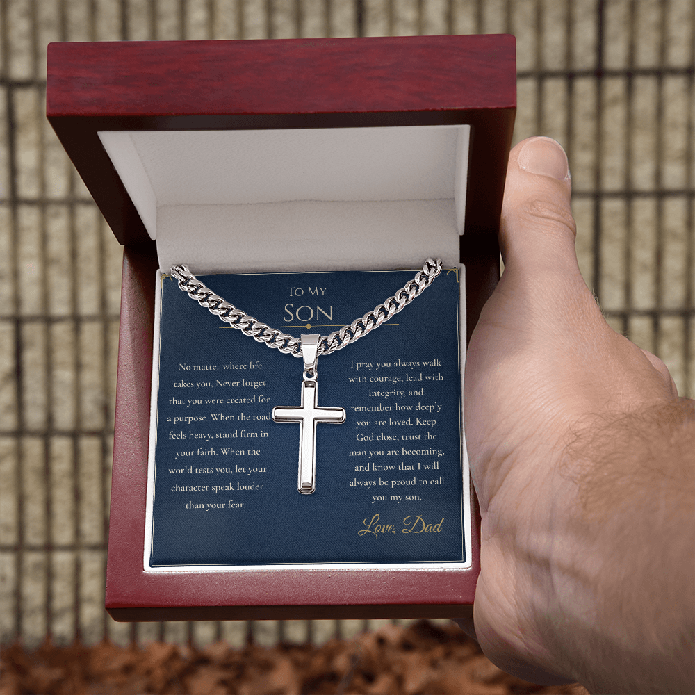 Gift for Son from Dad – Faith Cross Necklace – Christian Son Gift for Graduation, Birthday or Christmas