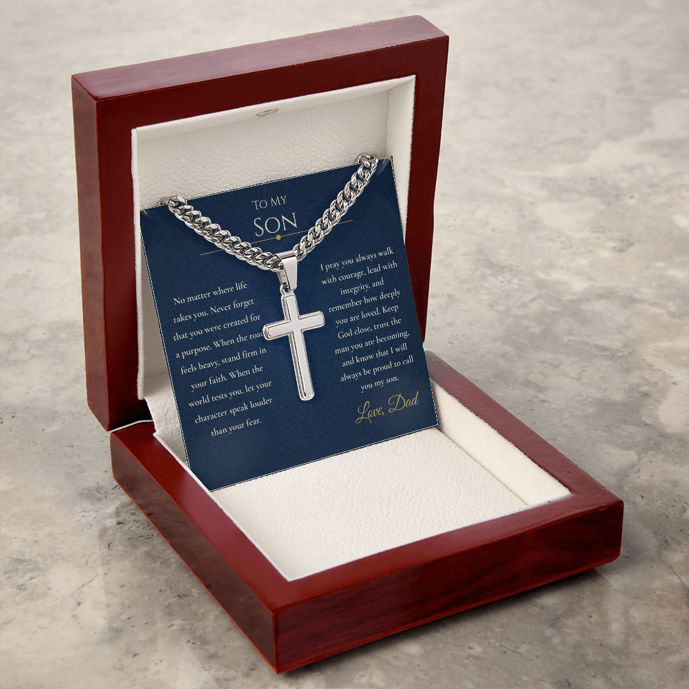 Gift for Son from Dad – Faith Cross Necklace – Christian Son Gift for Graduation, Birthday or Christmas