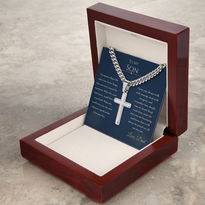 Gift for Son from Dad – Faith Cross Necklace – Christian Son Gift for Graduation, Birthday or Christmas