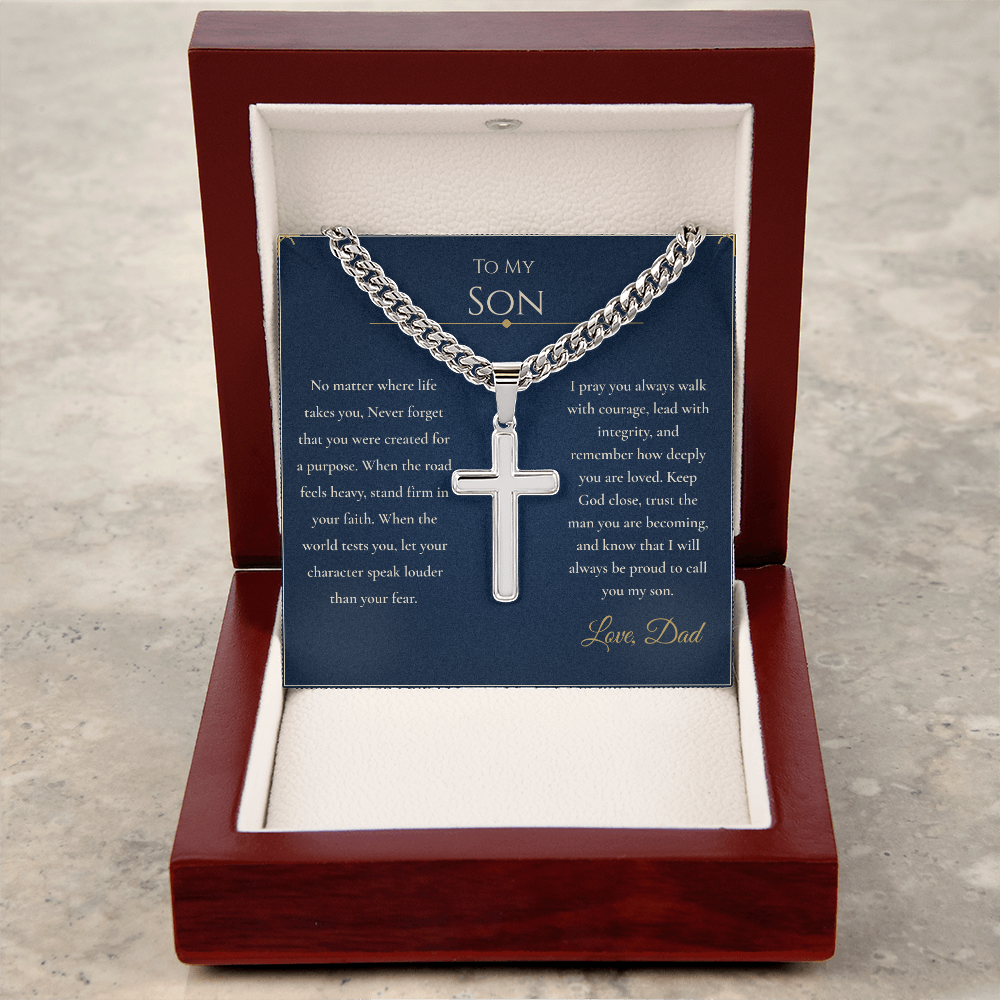 Gift for Son from Dad – Faith Cross Necklace – Christian Son Gift for Graduation, Birthday or Christmas