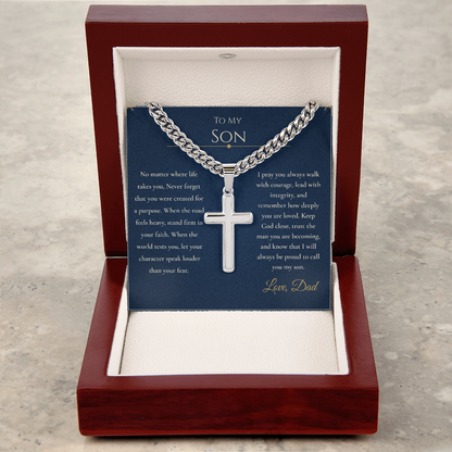 Gift for Son from Dad – Faith Cross Necklace – Christian Son Gift for Graduation, Birthday or Christmas