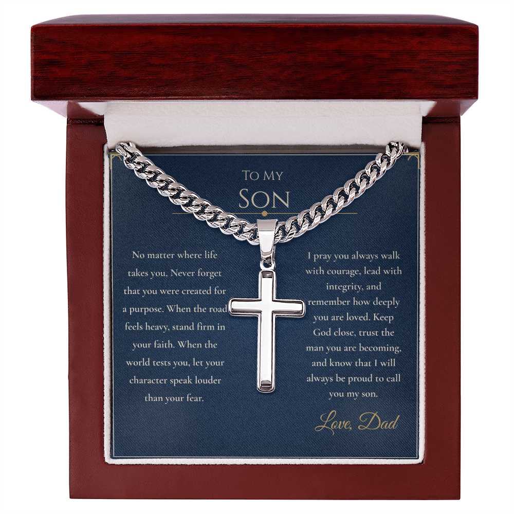 Gift for Son from Dad – Faith Cross Necklace – Christian Son Gift for Graduation, Birthday or Christmas