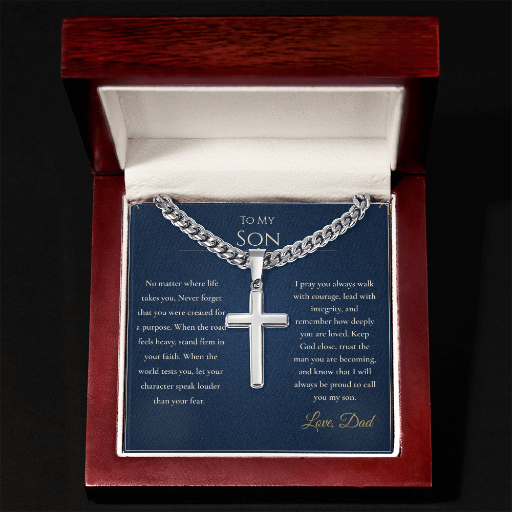 Gift for Son from Dad – Faith Cross Necklace – Christian Son Gift for Graduation, Birthday or Christmas