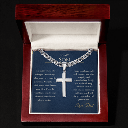 Gift for Son from Dad – Faith Cross Necklace – Christian Son Gift for Graduation, Birthday or Christmas