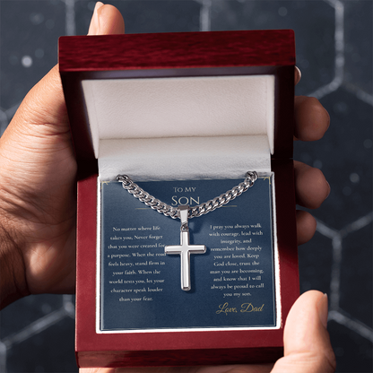 Gift for Son from Dad – Faith Cross Necklace – Christian Son Gift for Graduation, Birthday or Christmas