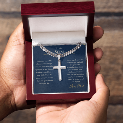 Gift for Son from Dad – Faith Cross Necklace – Christian Son Gift for Graduation, Birthday or Christmas