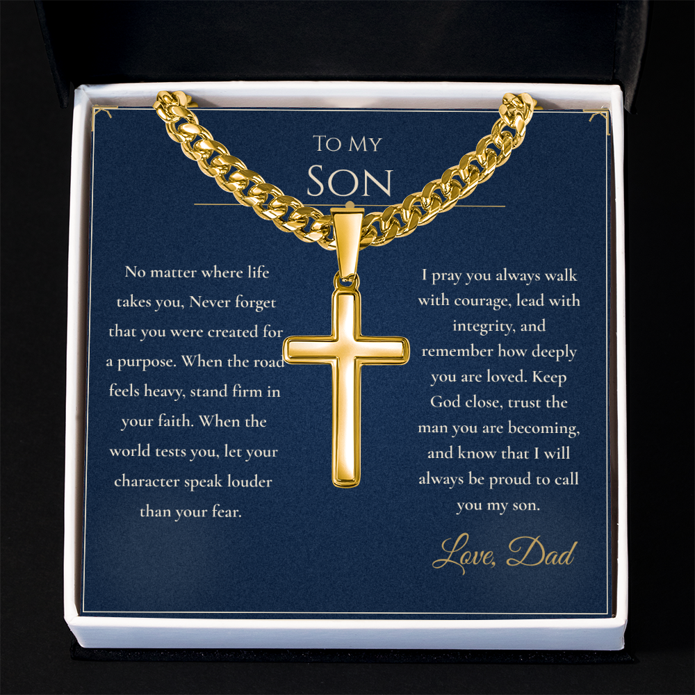 Gift for Son from Dad – Faith Cross Necklace – Christian Son Gift for Graduation, Birthday or Christmas