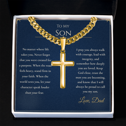Gift for Son from Dad – Faith Cross Necklace – Christian Son Gift for Graduation, Birthday or Christmas