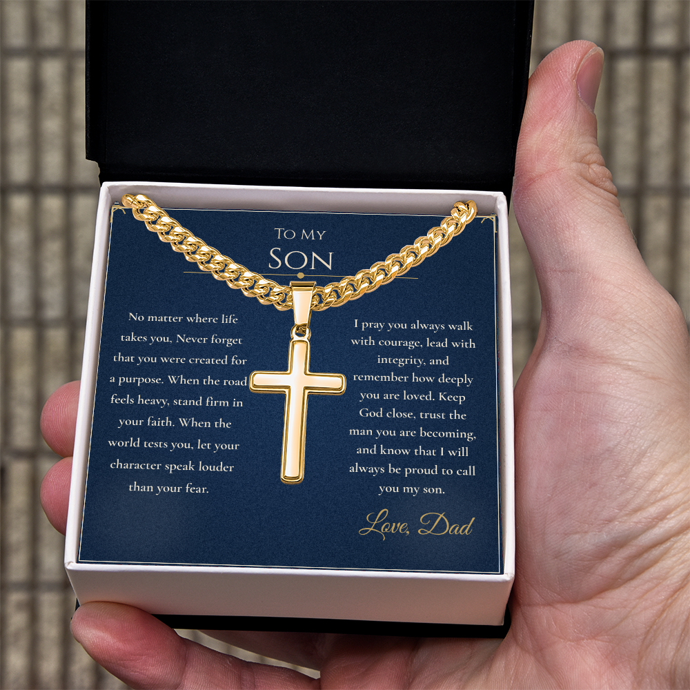 Gift for Son from Dad – Faith Cross Necklace – Christian Son Gift for Graduation, Birthday or Christmas