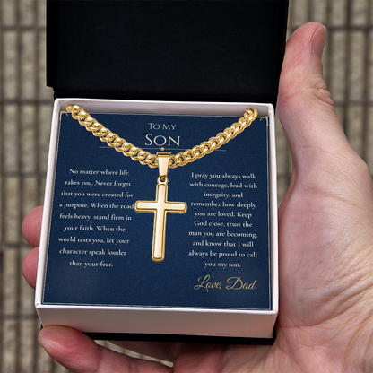 Gift for Son from Dad – Faith Cross Necklace – Christian Son Gift for Graduation, Birthday or Christmas