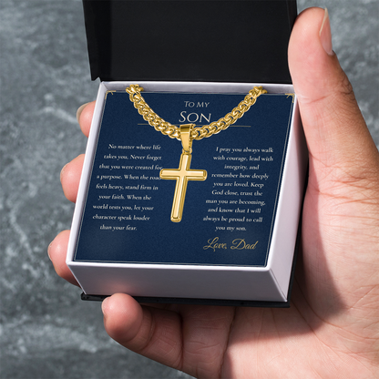 Gift for Son from Dad – Faith Cross Necklace – Christian Son Gift for Graduation, Birthday or Christmas