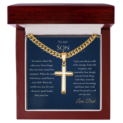 Gift for Son from Dad – Faith Cross Necklace – Christian Son Gift for Graduation, Birthday or Christmas