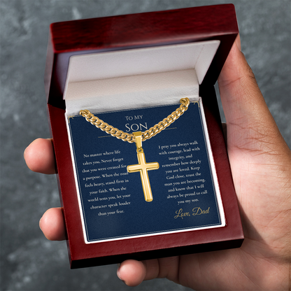 Gift for Son from Dad – Faith Cross Necklace – Christian Son Gift for Graduation, Birthday or Christmas