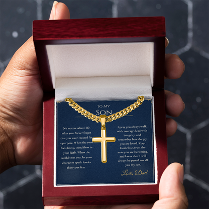 Gift for Son from Dad – Faith Cross Necklace – Christian Son Gift for Graduation, Birthday or Christmas