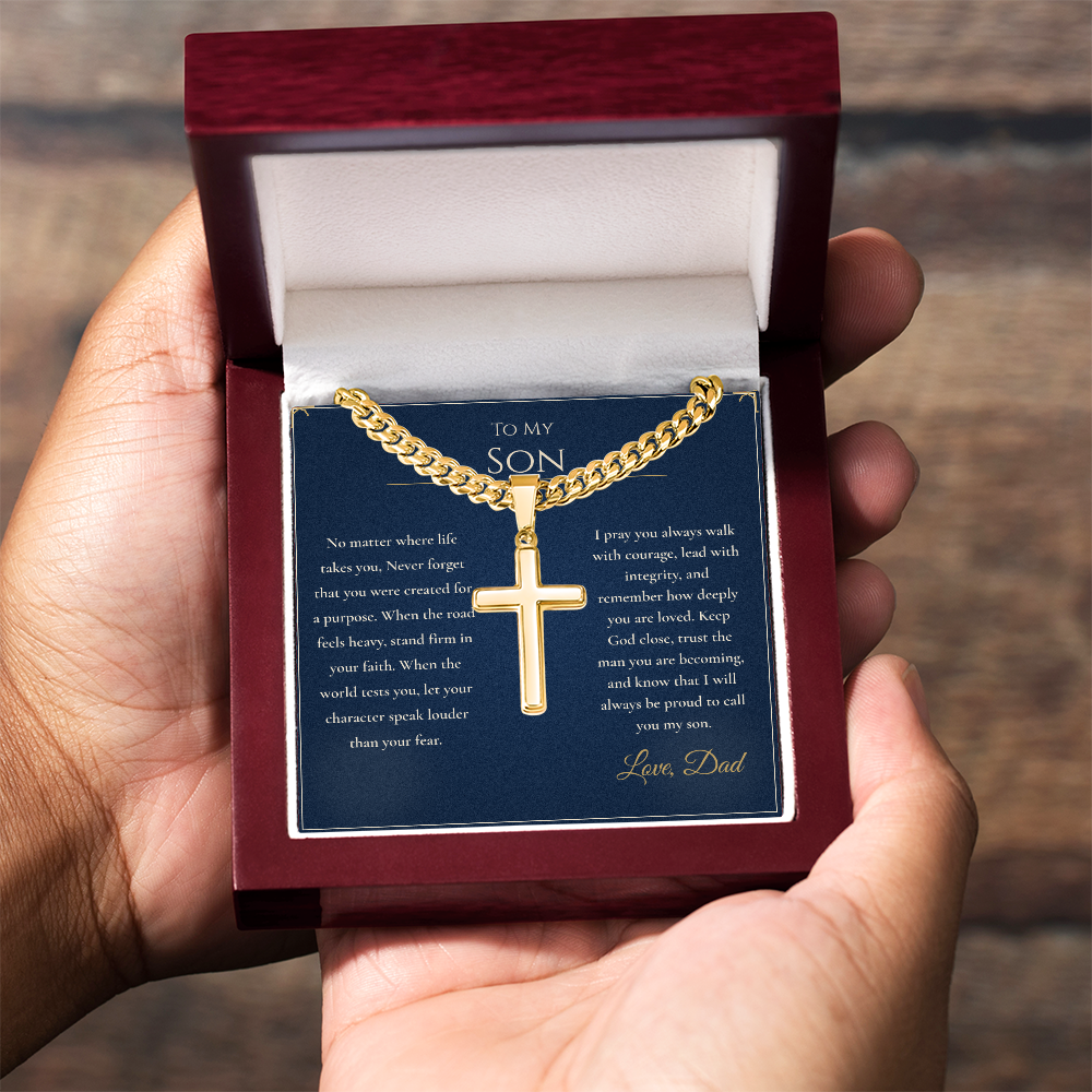 Gift for Son from Dad – Faith Cross Necklace – Christian Son Gift for Graduation, Birthday or Christmas