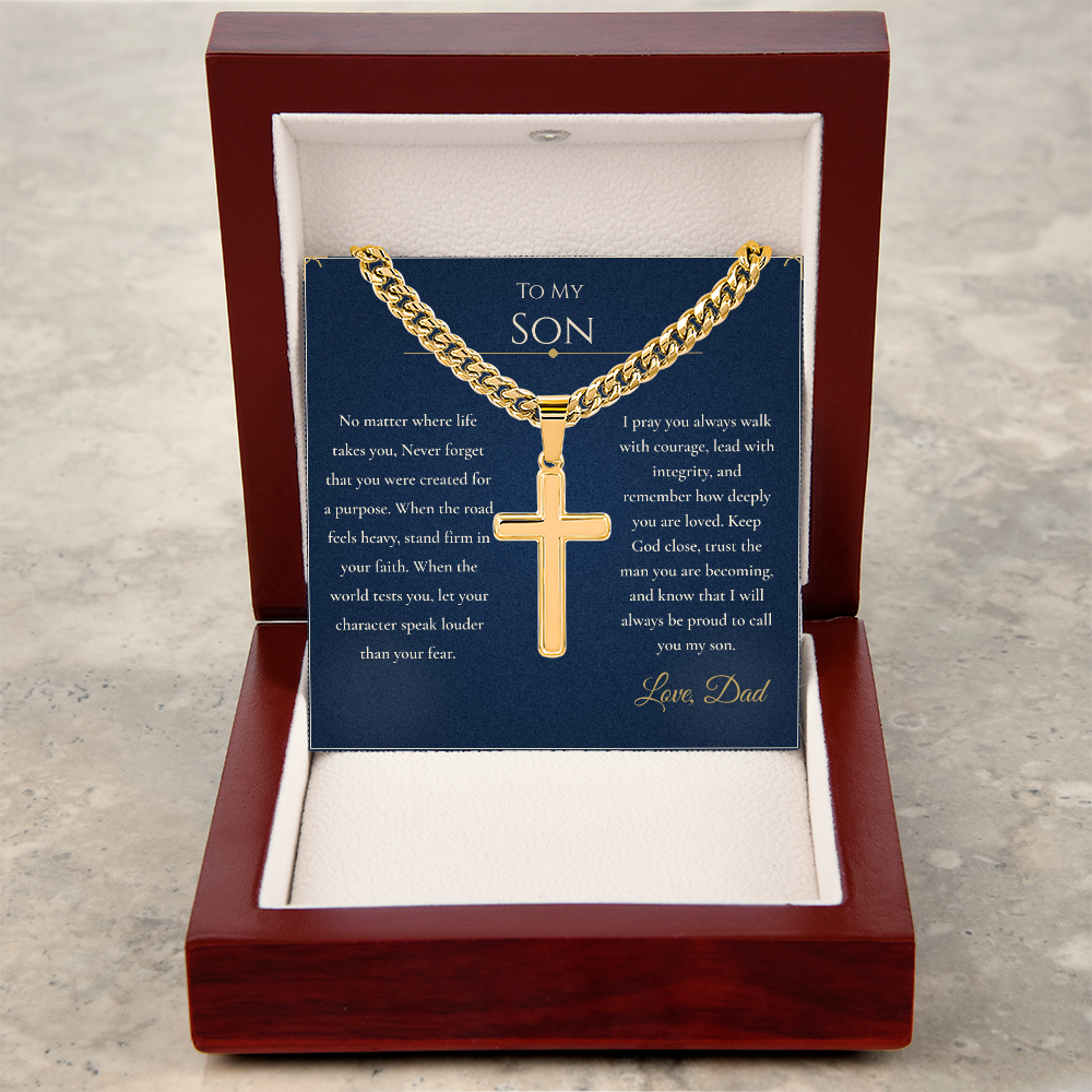 Gift for Son from Dad – Faith Cross Necklace – Christian Son Gift for Graduation, Birthday or Christmas