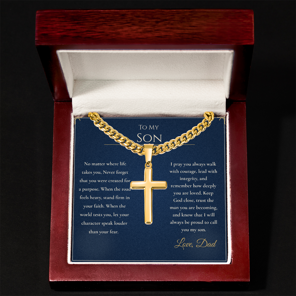 Gift for Son from Dad – Faith Cross Necklace – Christian Son Gift for Graduation, Birthday or Christmas