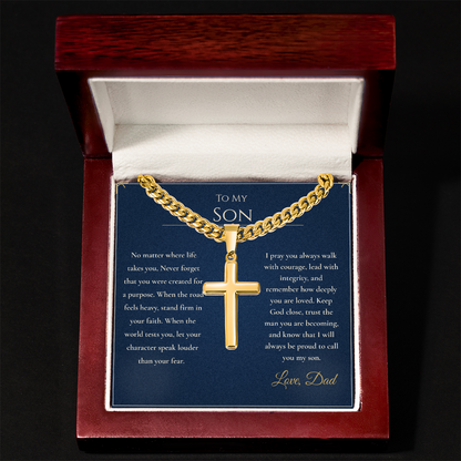 Gift for Son from Dad – Faith Cross Necklace – Christian Son Gift for Graduation, Birthday or Christmas