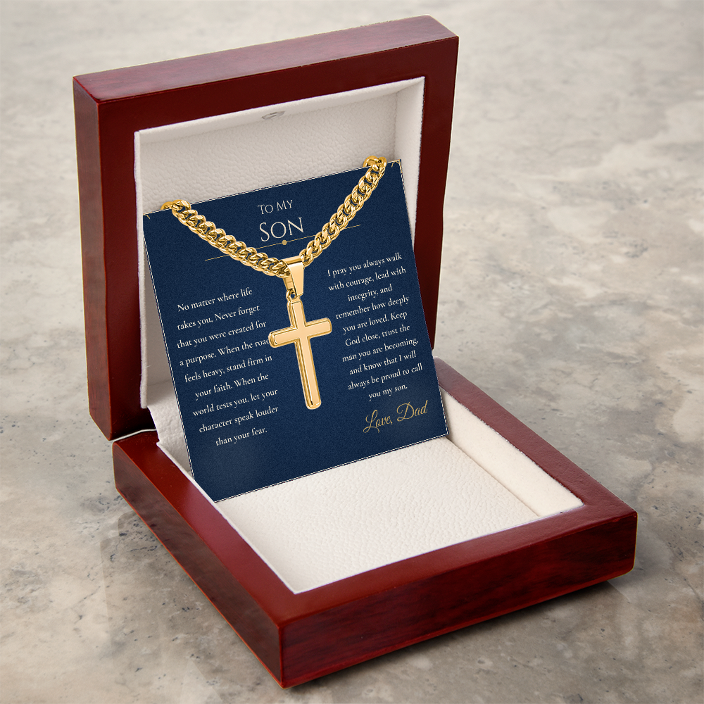 Gift for Son from Dad – Faith Cross Necklace – Christian Son Gift for Graduation, Birthday or Christmas